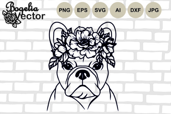 Floral French Bulldog: A Graphic Design Asset for Crafts and Graphics