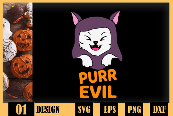 Halloween Funny Cat Purr Evil Spooky Graphics for Crafts
