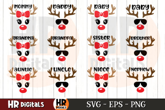 Matching Christmas Reindeer Family Set: Graphics for Crafts