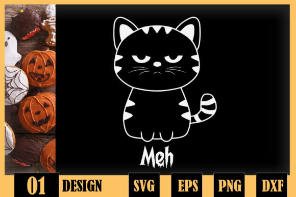 Sarcastic Funny Angry Cat MEH Halloween Graphics for Crafts